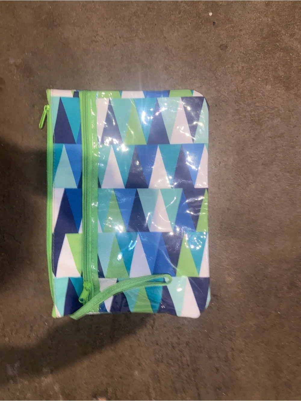 Y2K Kidcore Art Teacher Geometric Triangle Print Cosmetic Pouch in Blue & Green